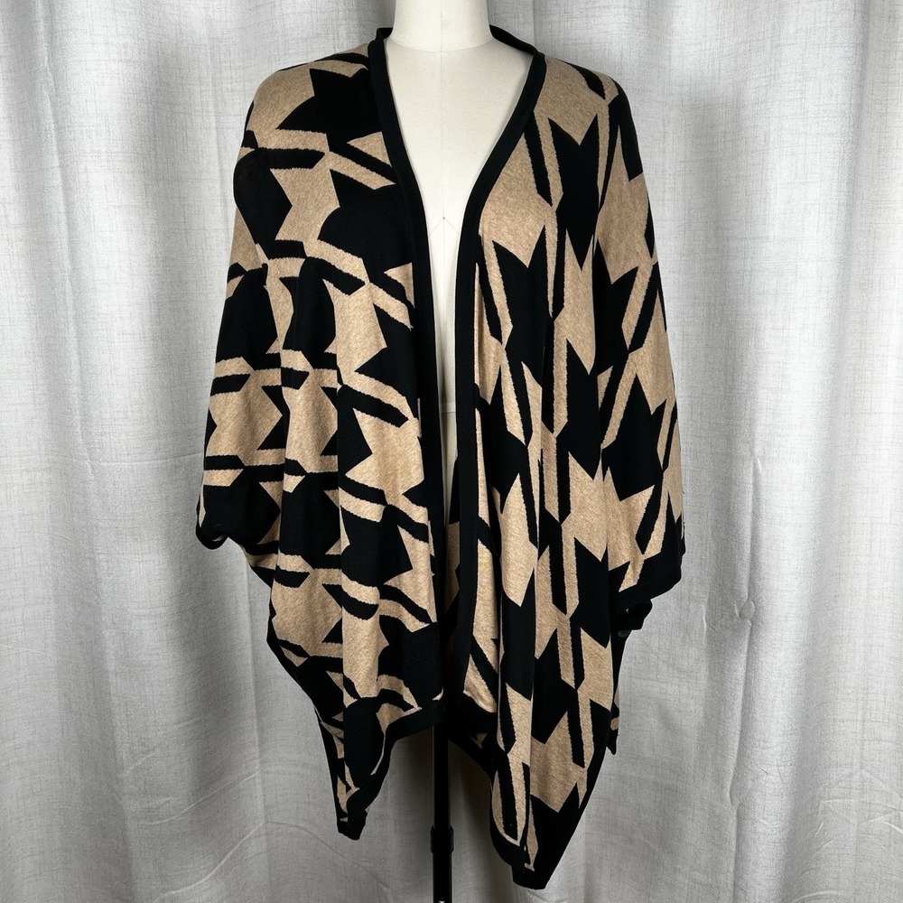 NEW! Foxcroft NYC Geometric Poncho Wrap Walker Houndstooth Ruana Womens‎ S/M